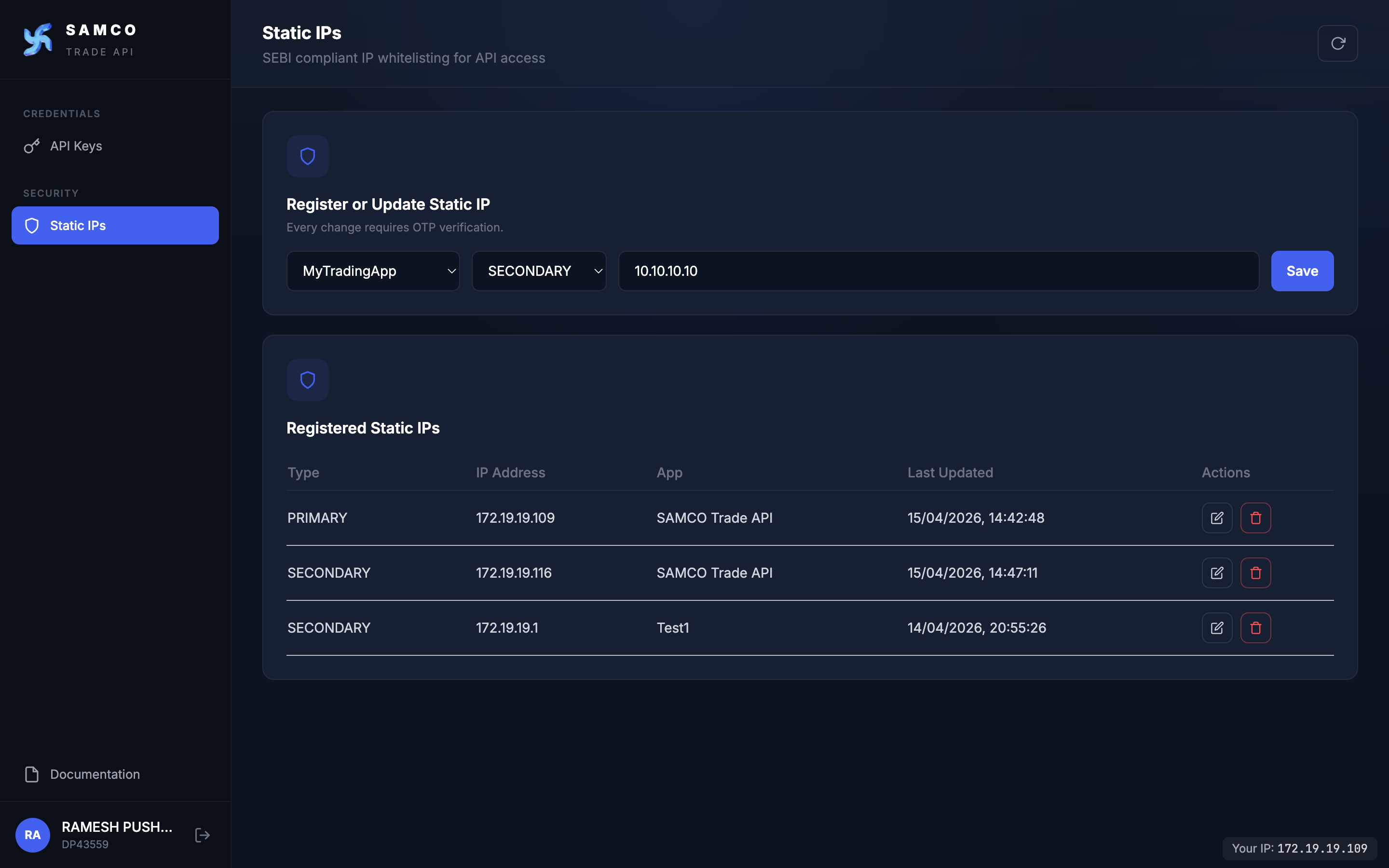 Delete IP confirmation