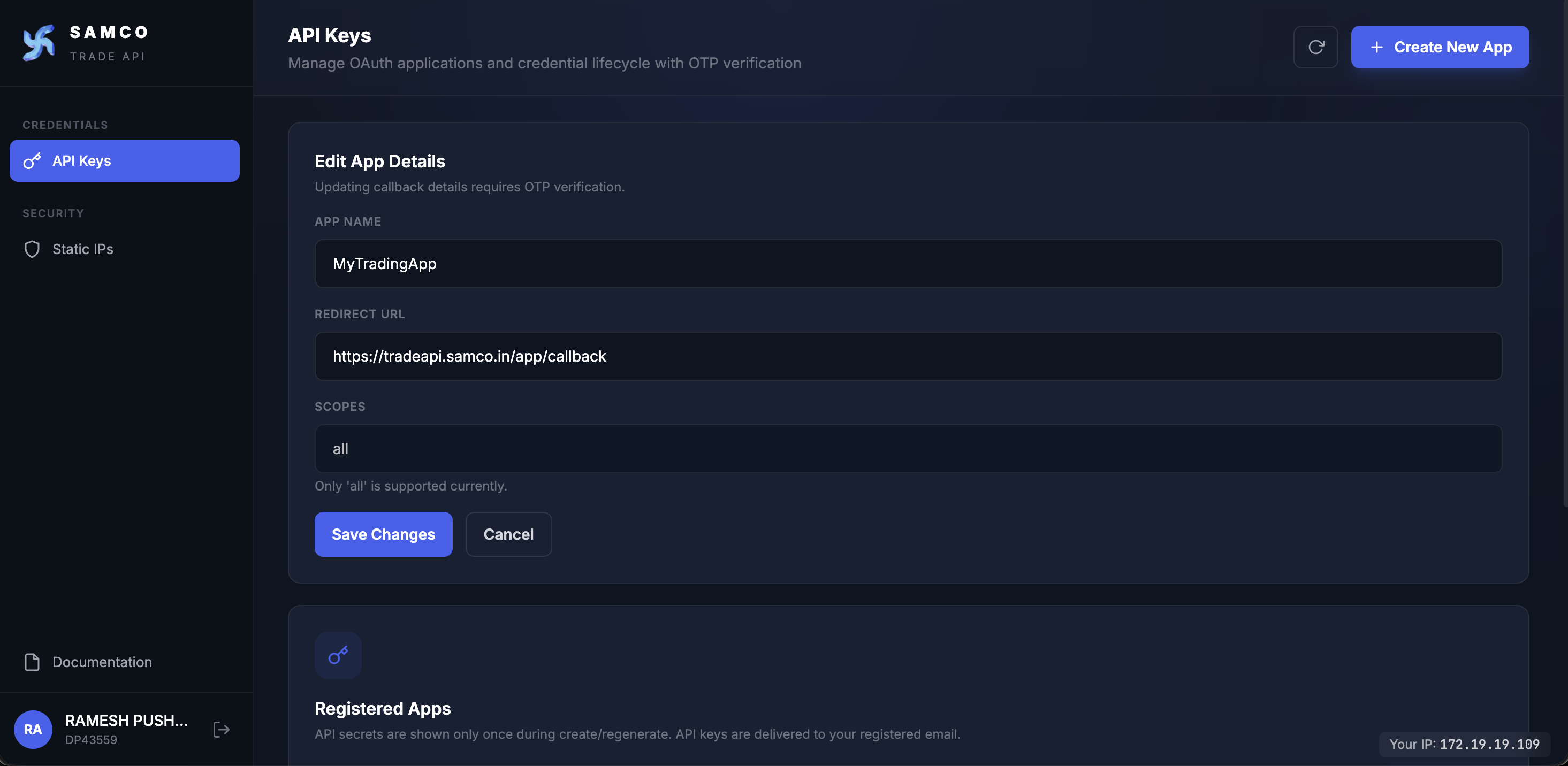 Edit App Details form