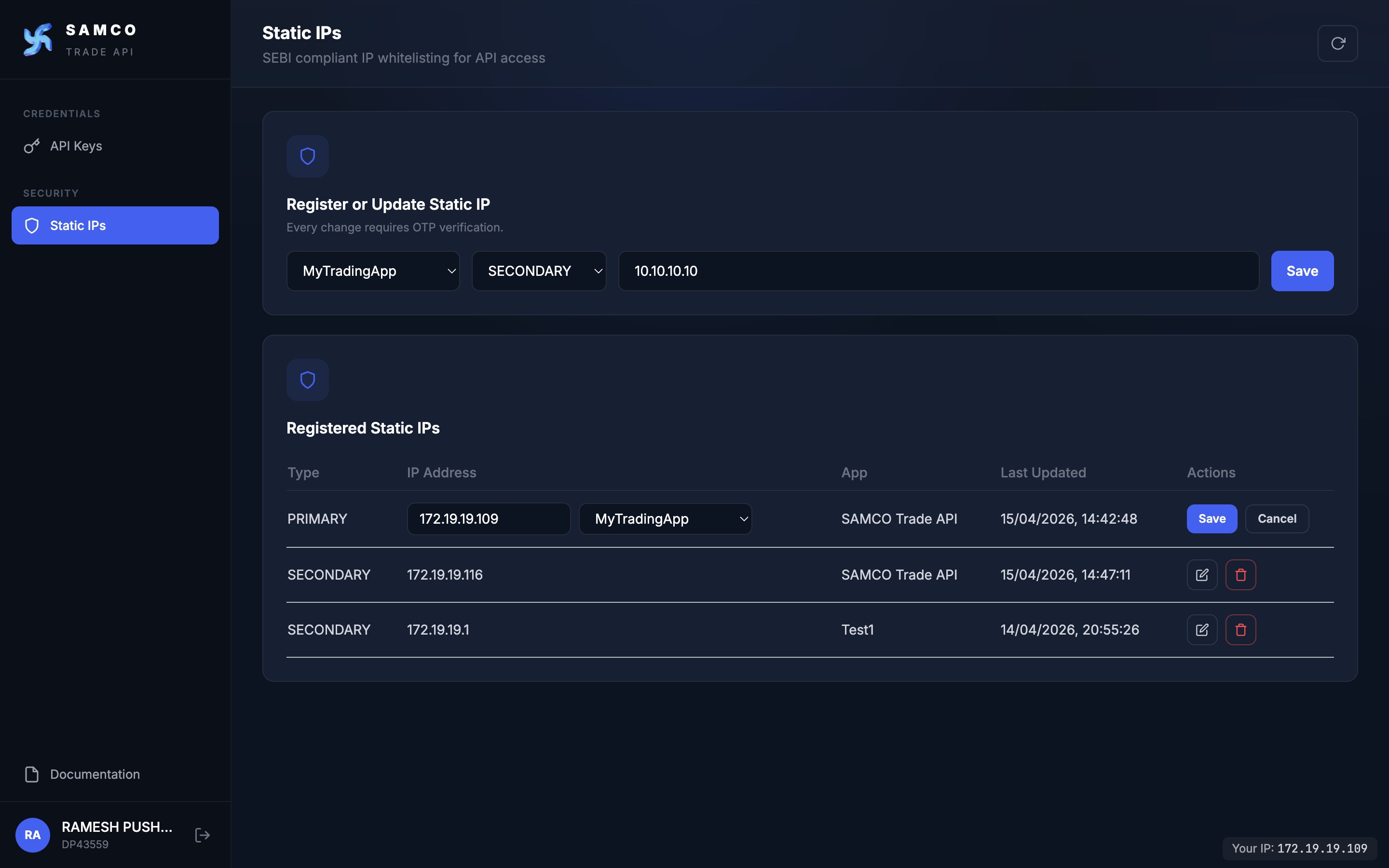 Edit IP dialog
