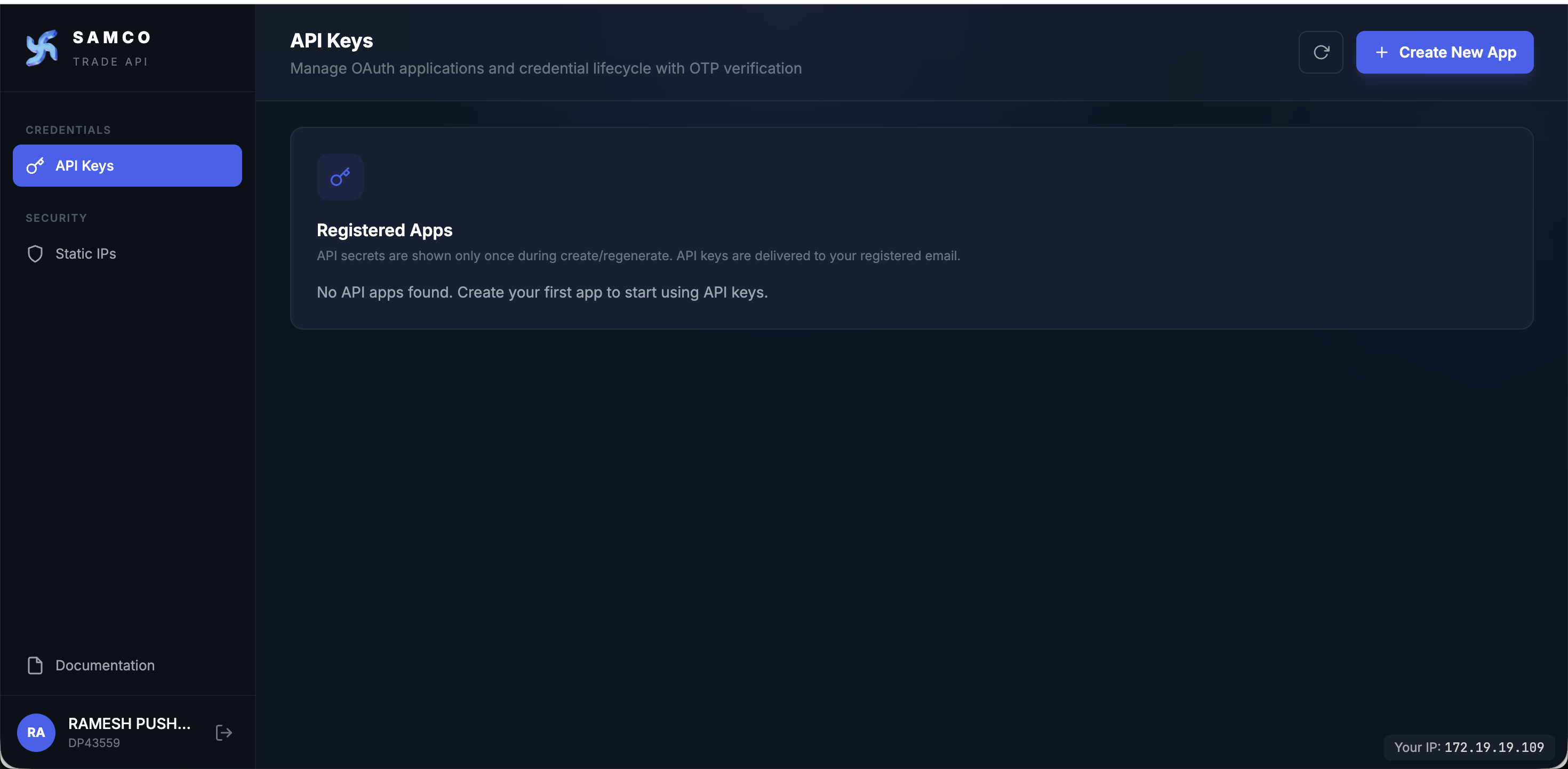 API Keys landing page