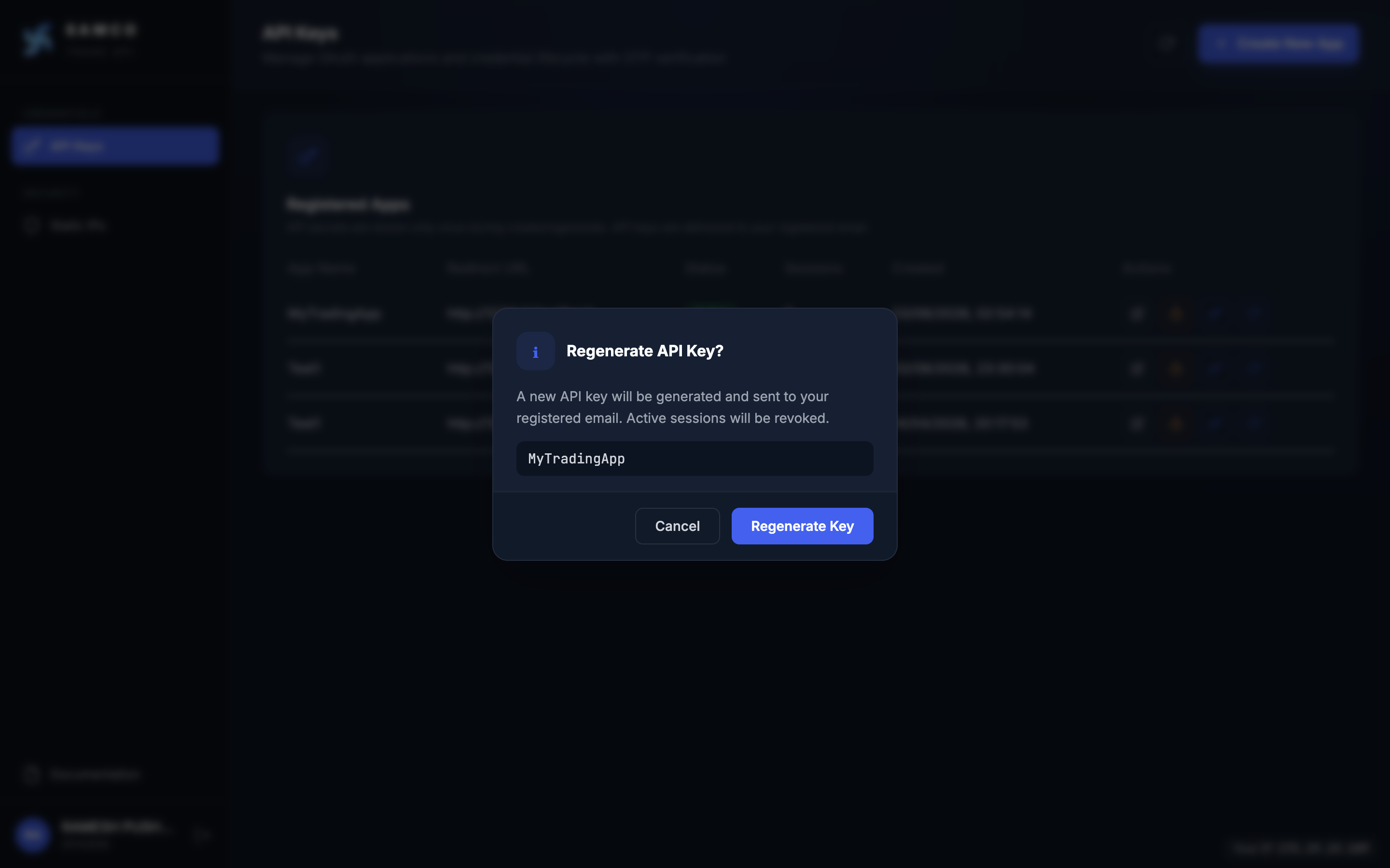 Regenerate API Key confirmation