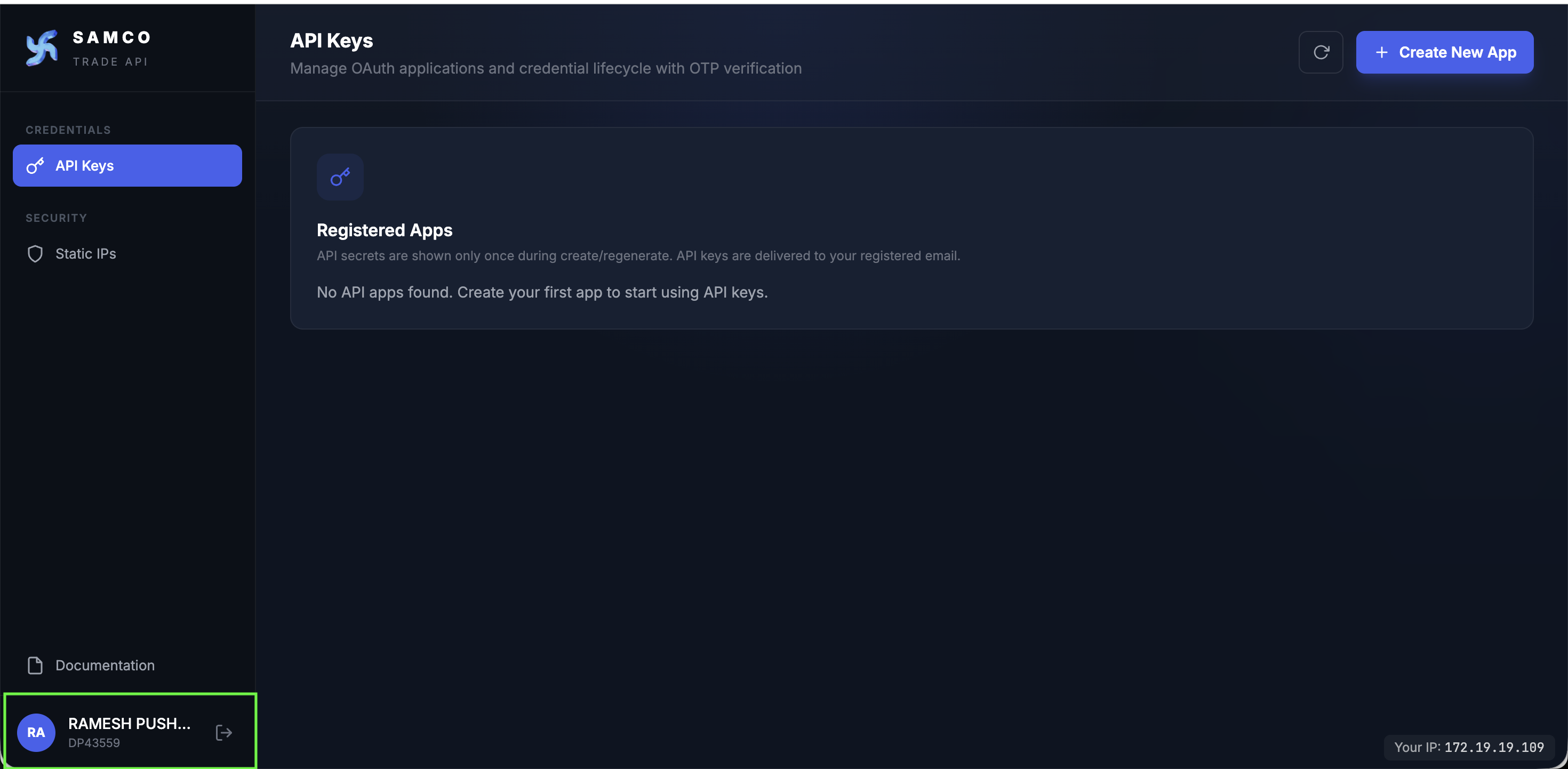 Sidebar account menu with Logout